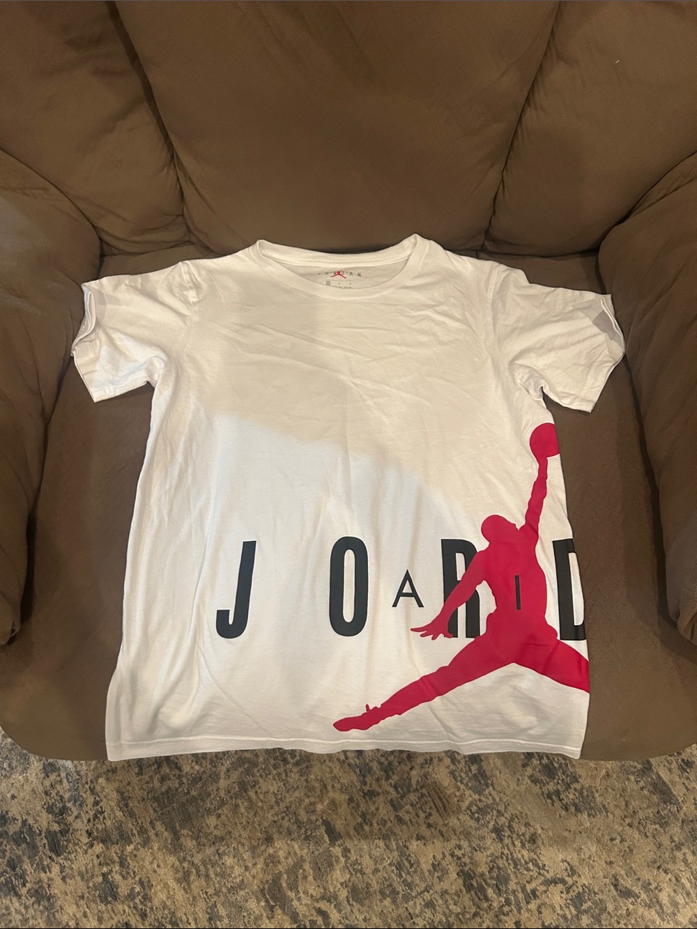 NWOT Jordan White Tee with Red Jumpman and Black Lettering